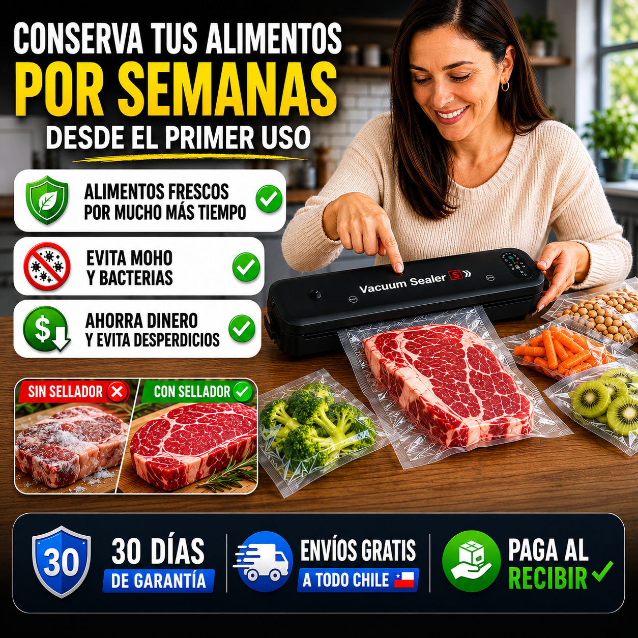 Selladora de alimentos al vacío-Incluye 10 bolsas GRATIS
