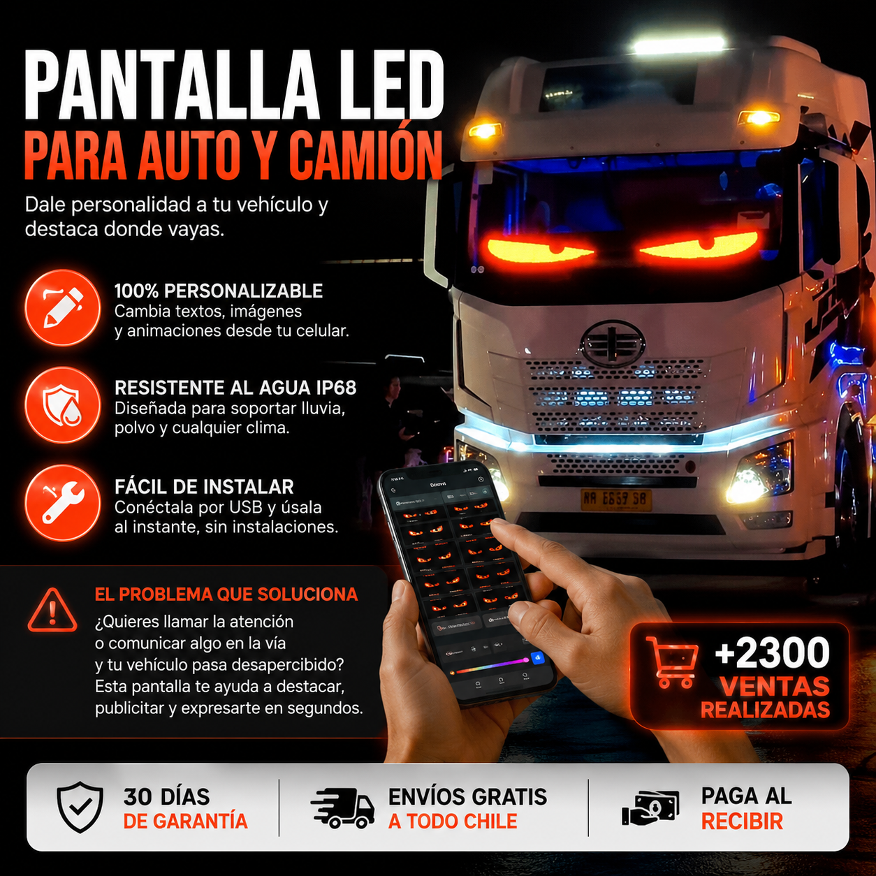 Pantalla Led para Auto y Camión-Deja de ser uno más en la carretera y destaca con mensajes y animaciones LED en segundos.