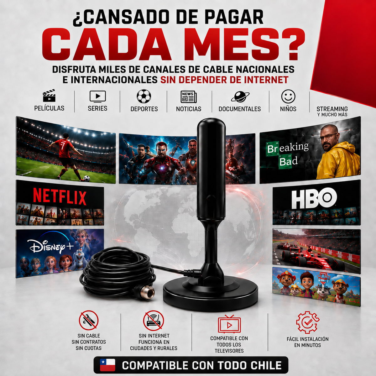 Antena Tv ilimitada-Disfruta Canales HD sin Pagar Mensualidades