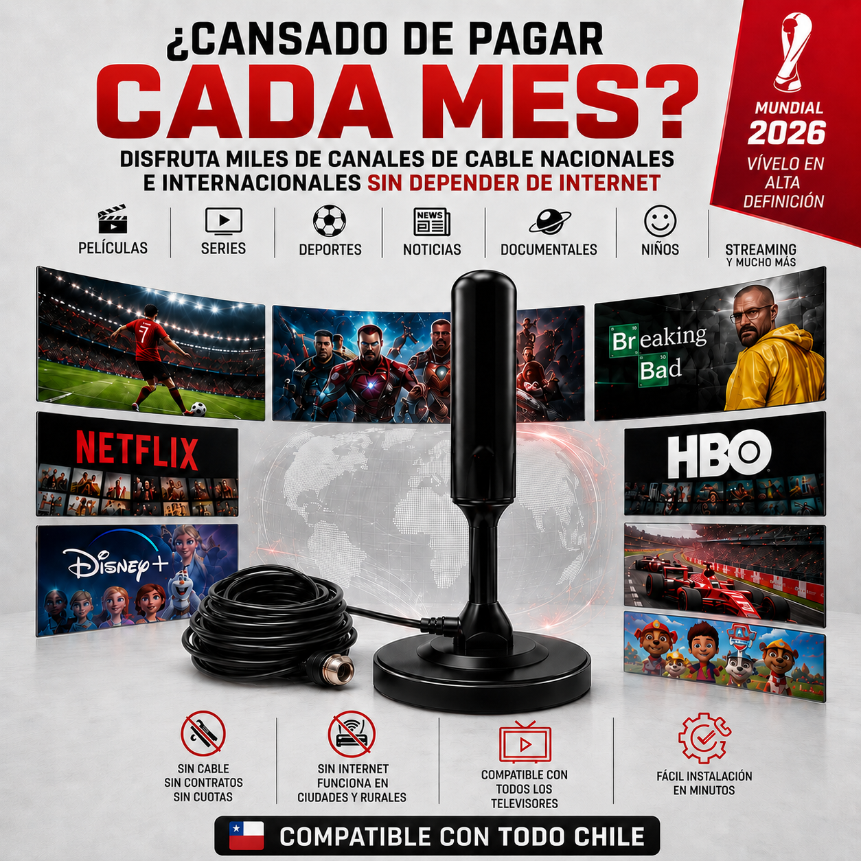 Antena Tv ilimitada-Disfruta Canales HD sin Pagar Mensualidades