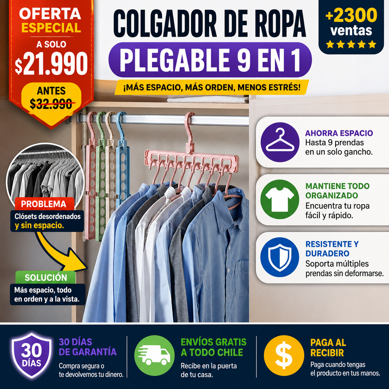 COLGADOR ORGANIZDOR DE ROPA 9 en 1