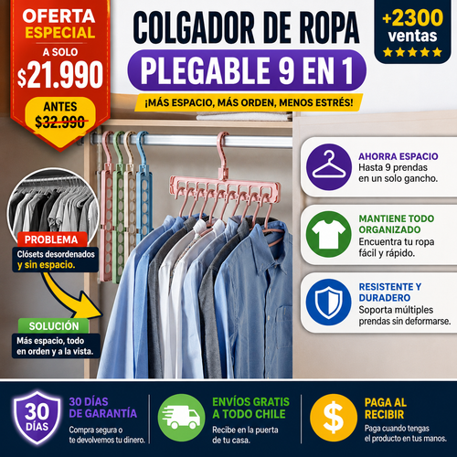 COLGADOR ORGANIZDOR DE ROPA 9 en 1
